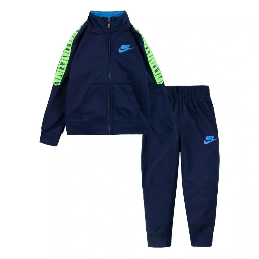 Nike Navy Blue Neon Green Tracksuit Futura Tricot Sz 4 Sweatshirt Jacket Pants - Picture 1 of 7